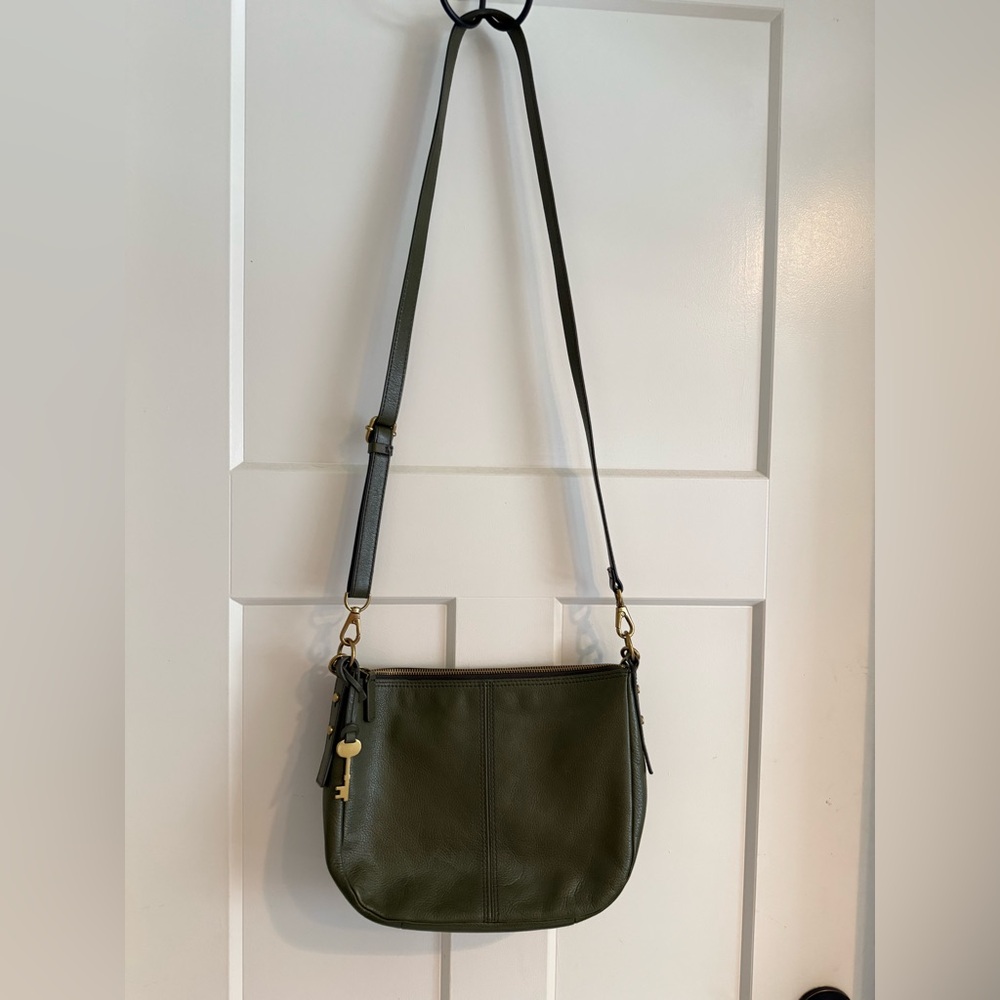 Fossil Green Leather Crossbody Bag